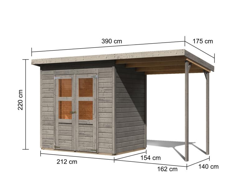 Karibu Gerätehaus Merseburg 3 SET mit Anbaudach, vorvergraut