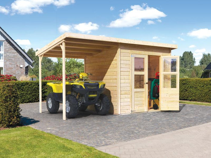 Karibu Gerätehaus Merseburg 4 SET mit Anbaudach