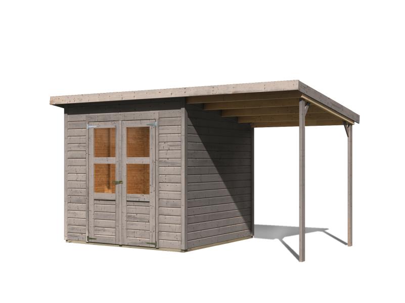 Karibu Gerätehaus Merseburg 4 SET mit Anbaudach, vorvergraut