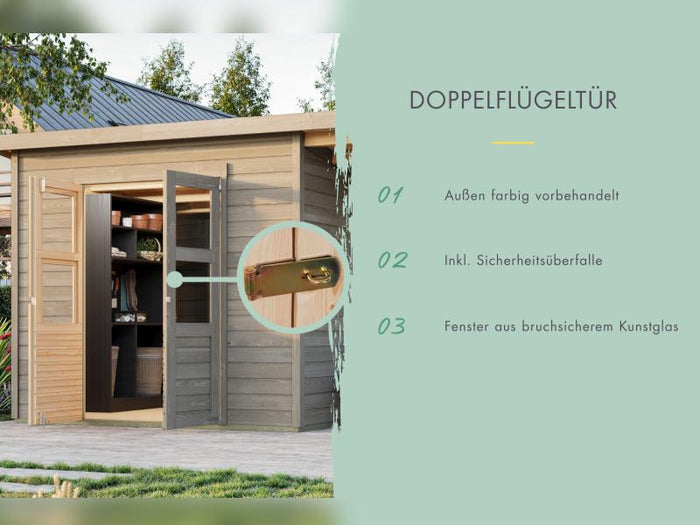 Karibu Gerätehaus Merseburg 5, vorvergraut, 14 mm