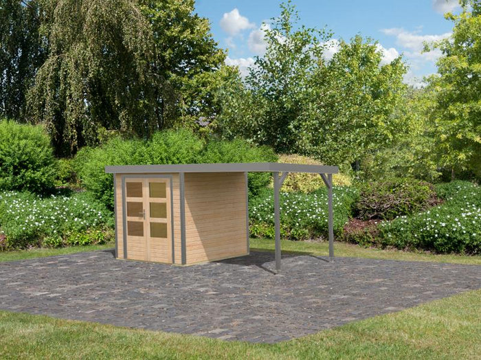 Karibu Hybrid Gartenhaus Jupiter 2 A naturbelassen/graualuminium, inkl. 2,40 m Anbaudach