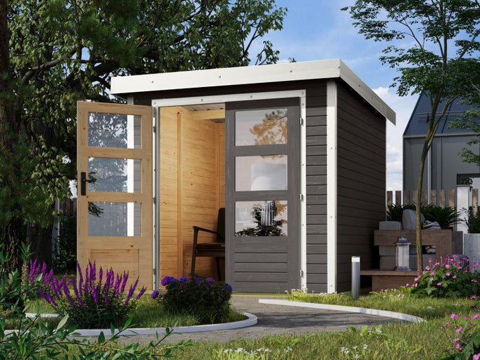 Karibu Hybrid Gartenhaus Jupiter 2 B terragrau/weiß