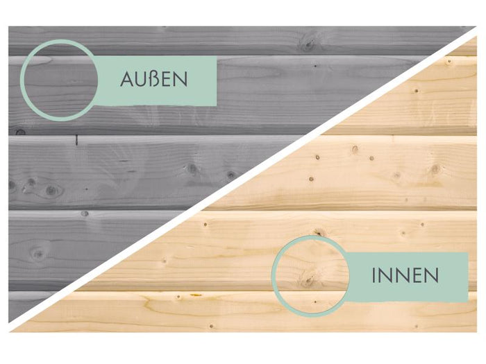 Karibu Hybrid Gartenhaus Jupiter 2 D wassergrau/graualuminium, inkl. 2,40 m Anbaudach