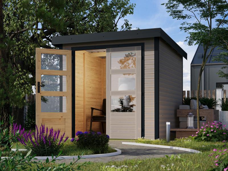 Karibu Hybrid Gartenhaus Jupiter 2 D wassergrau/staubgrau