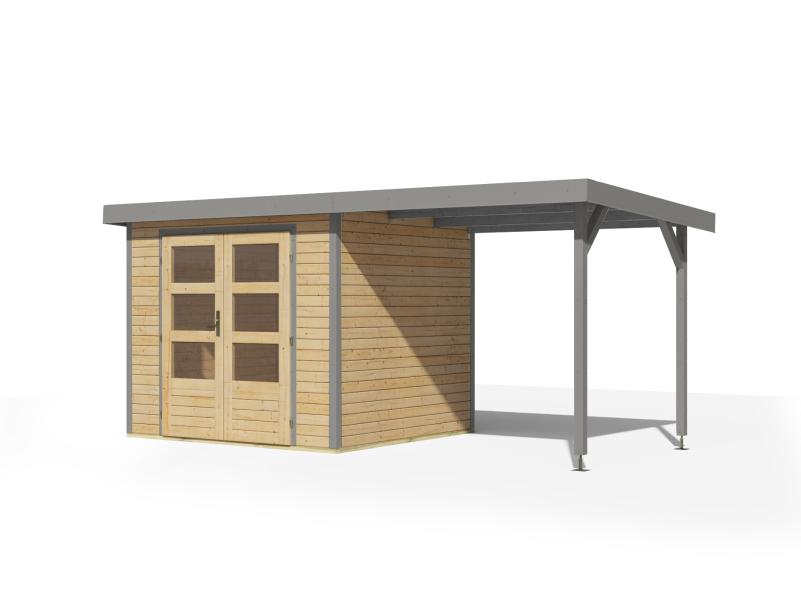 Karibu Hybrid Gartenhaus Jupiter 3 A naturbelassen/graualuminium inkl. 2,35 m Anbaudach