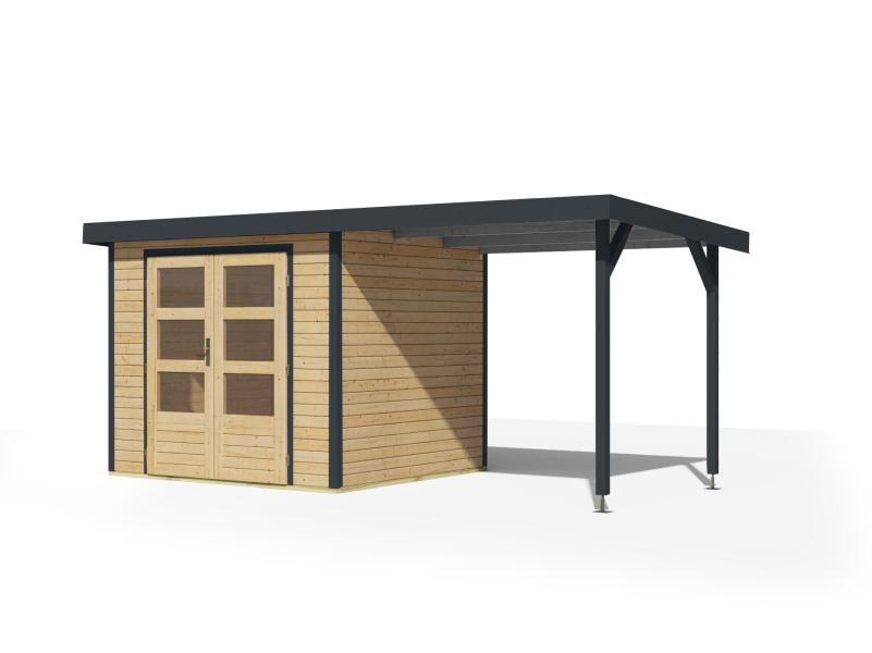 Karibu Hybrid Gartenhaus Jupiter 3 A naturbelassen/anthrazit inkl. 2,35 m Anbaudach