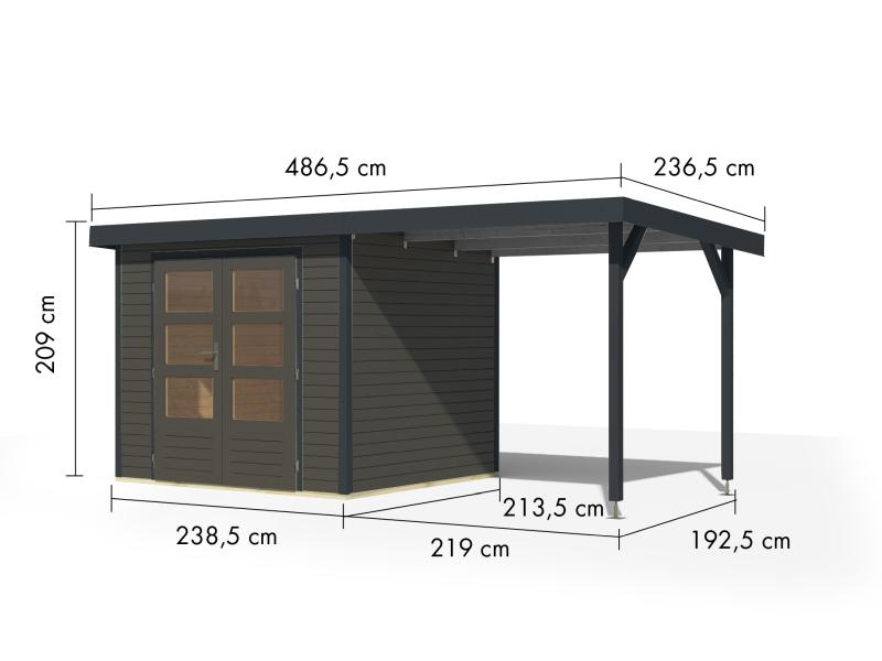 Karibu Hybrid Gartenhaus Jupiter 3 B terragrau/anthrazit inkl. 2,35 m Anbaudach