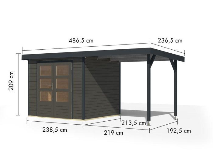 Karibu Hybrid Gartenhaus Jupiter 3 B terragrau/anthrazit inkl. 2,35 m Anbaudach