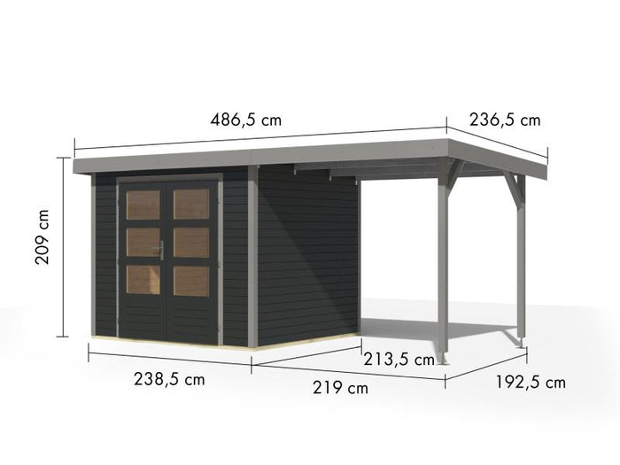 Karibu Hybrid Gartenhaus Jupiter 3 C anthrazit/graualuminium inkl. 2,35 m Anbaudach