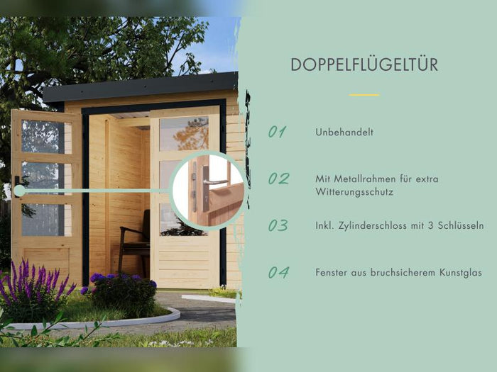Karibu Hybrid Gartenhaus Jupiter 3 D wassergrau/anthrazit inkl. 2,35 m Anbaudach