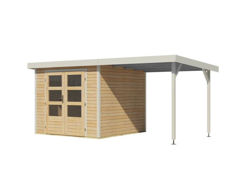 Karibu Hybrid Gartenhaus Jupiter 3,5 A naturbelassen/weiß, inkl. 2,35 m Anbaudach
