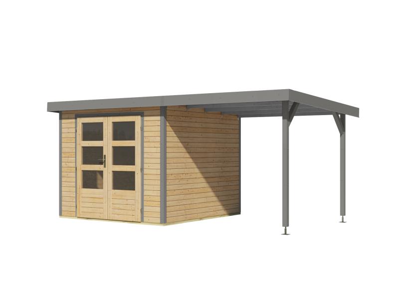 Karibu Hybrid Gartenhaus Jupiter 3,5 A naturbelassen/graualuminium, inkl. 2,35 m Anbaudach