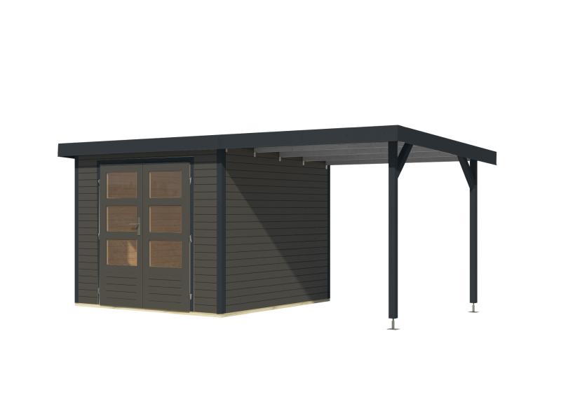 Karibu Hybrid Gartenhaus Jupiter 3,5 B terragrau/anthrazit, inkl. 2,35 m Anbaudach