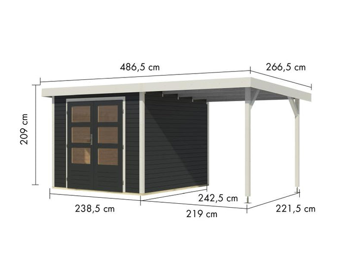 Karibu Hybrid Gartenhaus Jupiter 3,5 C anthrazit/weiß, inkl. 2,35 m Anbaudach
