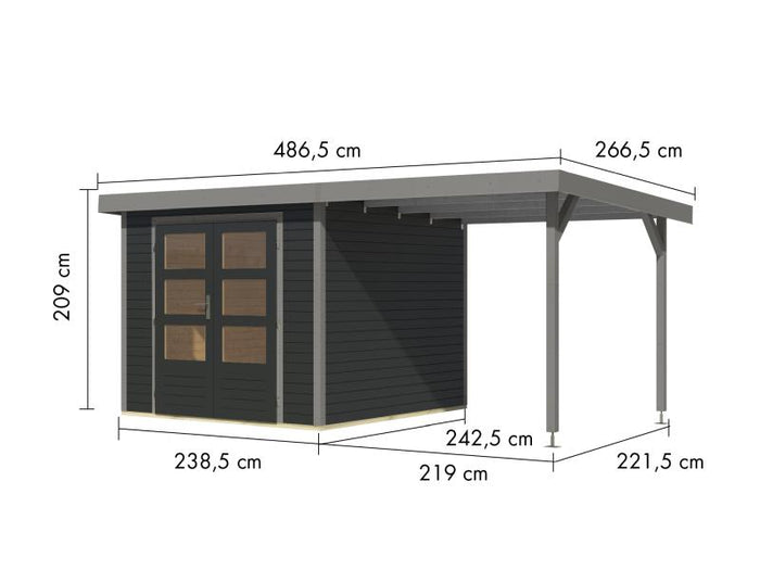 Karibu Hybrid Gartenhaus Jupiter 3,5 C anthrazit/graualuminium, inkl. 2,35 m Anbaudach