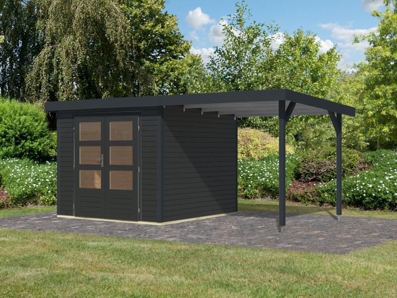Karibu Hybrid Gartenhaus Jupiter 3,5 C anthrazit/anthrazit, inkl. 2,35 m Anbaudach