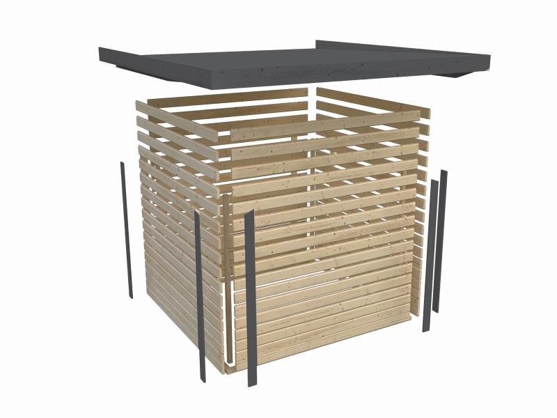 Karibu Hybrid Gartenhaus Jupiter 3,5 D wassergrau/anthrazit, inkl. 2,35 m Anbaudach