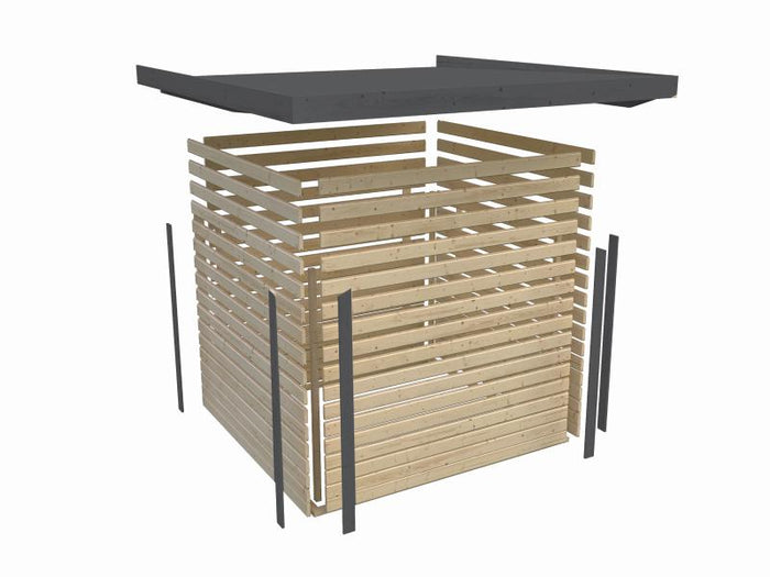 Karibu Hybrid Gartenhaus Jupiter 3,5 D wassergrau/anthrazit, inkl. 2,35 m Anbaudach