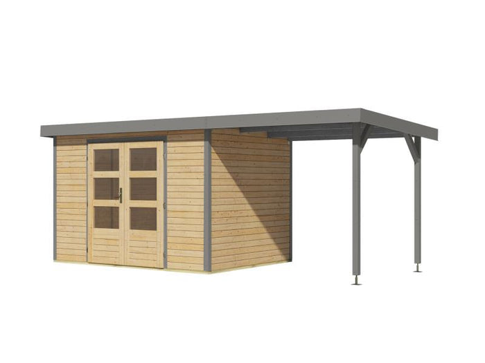 Karibu Hybrid Gartenhaus Jupiter 4 A naturbelassen/graualuminium, inkl. 2,35 m Anbaudach