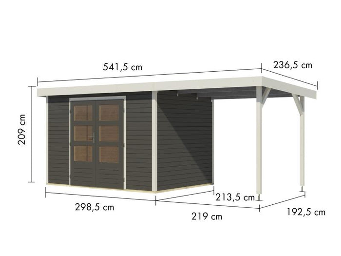 Karibu Hybrid Gartenhaus Jupiter 4 B terragrau/weiß, inkl. 2,35 m Anbaudach