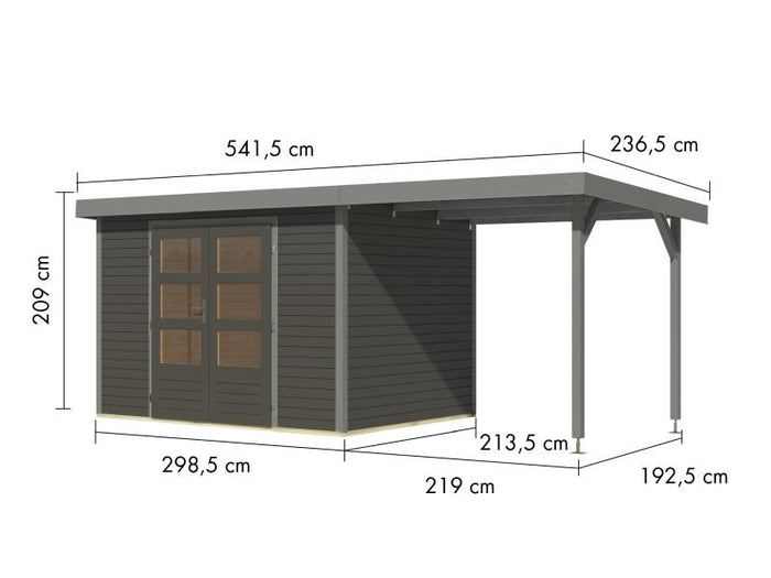 Karibu Hybrid Gartenhaus Jupiter 4 B terragrau/graualuminium, inkl. 2,35 m Anbaudach