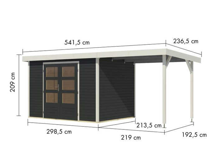 Karibu Hybrid Gartenhaus Jupiter 4 C anthrazit/weiß, inkl. 2,35 m Anbaudach