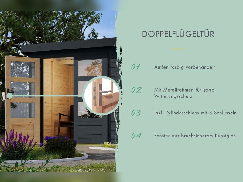 Karibu Hybrid Gartenhaus Jupiter 4 C anthrazit/weiß, inkl. 2,35 m Anbaudach