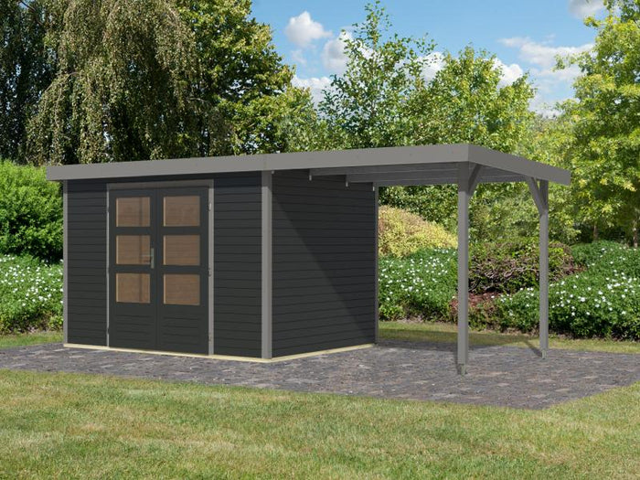 Karibu Hybrid Gartenhaus Jupiter 4 C anthrazit/graualuminium, inkl. 2,35 m Anbaudach