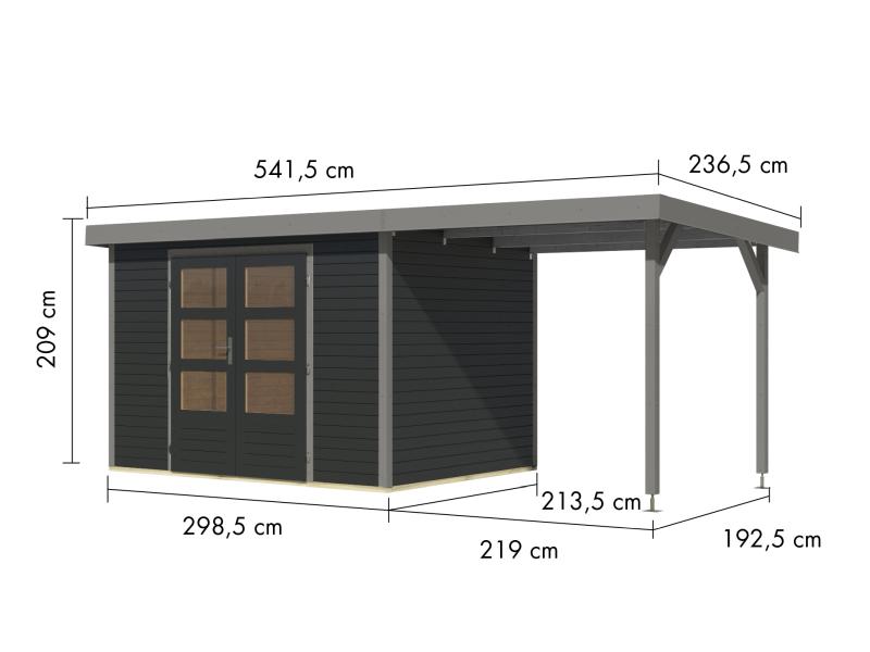 Karibu Hybrid Gartenhaus Jupiter 4 C anthrazit/graualuminium, inkl. 2,35 m Anbaudach