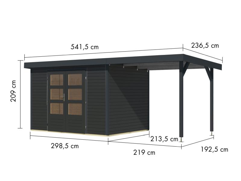 Karibu Hybrid Gartenhaus Jupiter 4 C anthrazit/anthrazit, inkl. 2,35 m Anbaudach