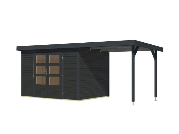 Karibu Hybrid Gartenhaus Jupiter 4 C anthrazit/anthrazit, inkl. 2,35 m Anbaudach