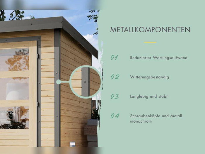 Karibu Hybrid Gartenhaus Jupiter 4 D wassergrau/graualuminium, inkl. 2,35 m Anbaudach