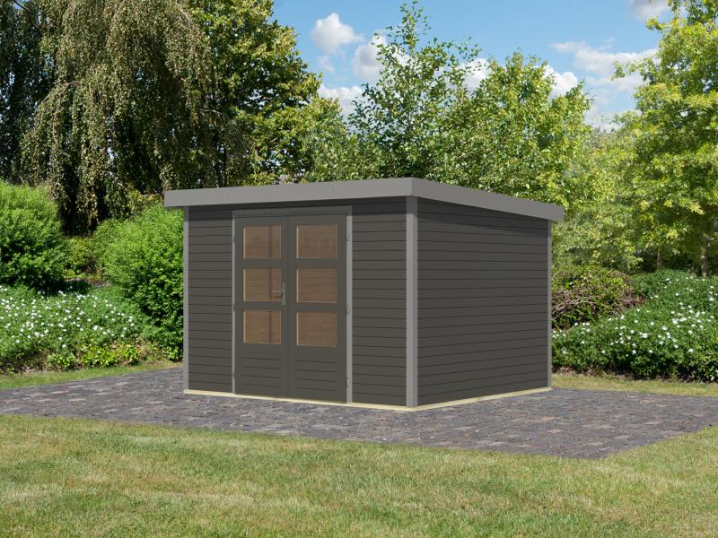 Karibu Hybrid Gartenhaus Jupiter 5 B terragrau/graualuminium