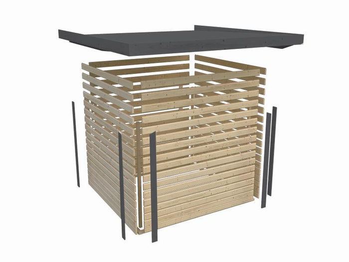 Karibu Hybrid Gartenhaus Jupiter 5 B terragrau/weiß, inkl. 2,35 m Anbaudach