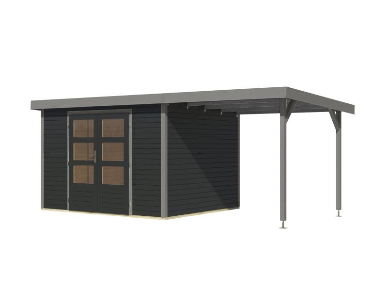Karibu Hybrid Gartenhaus Jupiter 5 C anthrazit/graualuminium, inkl. 2,35 m Anbaudach