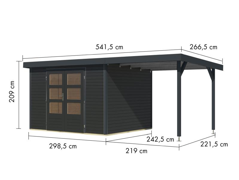 Karibu Hybrid Gartenhaus Jupiter 5 C anthrazit/anthrazit, inkl. 2,35 m Anbaudach