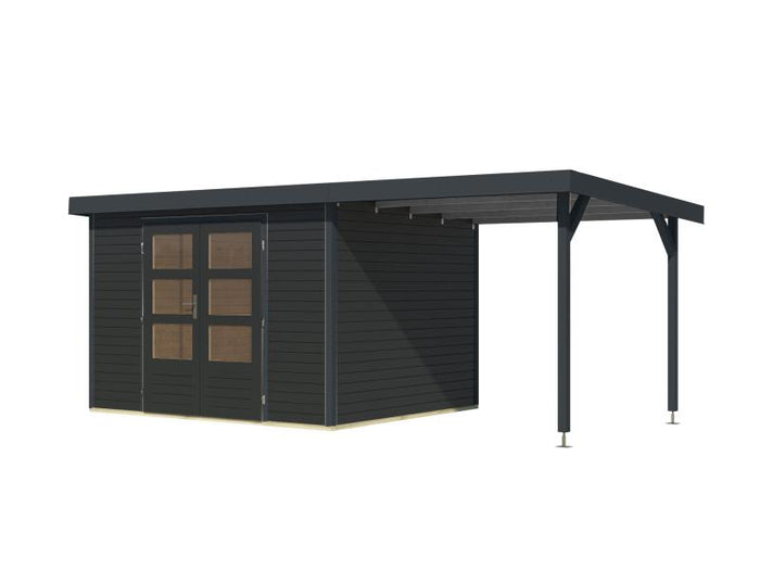 Karibu Hybrid Gartenhaus Jupiter 5 C anthrazit/anthrazit, inkl. 2,35 m Anbaudach