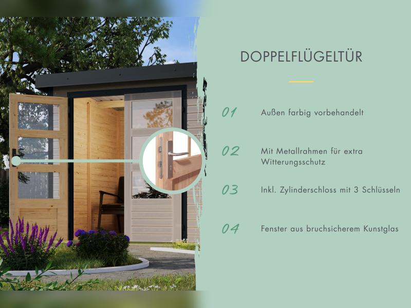 Karibu Hybrid Gartenhaus Jupiter 5 D wassergrau/weiß