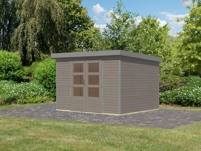 Karibu Hybrid Gartenhaus Jupiter 5 D wassergrau/graualuminium