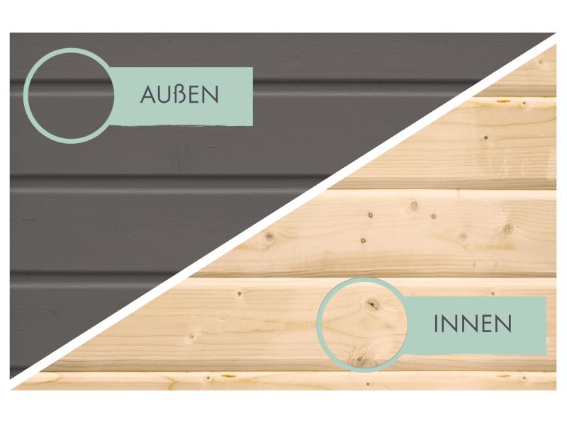 Karibu Hybrid Gartenhaus Jupiter B terragrau/weiß inkl. 2,40 m Anbaudach