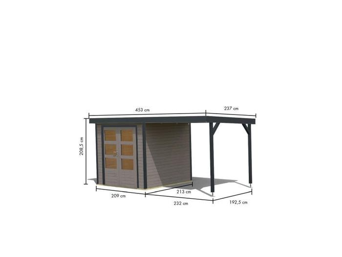 Karibu Hybrid Gartenhaus Jupiter D wassergrau/anthrazit inkl. 2,40 m Anbaudach