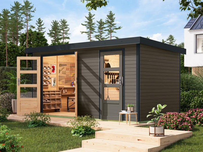 Karibu Hybrid Gartenhaus Merkur 1 B terragrau/anthrazit