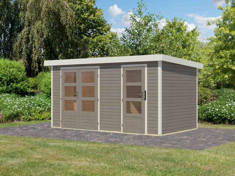 Karibu Hybrid Gartenhaus Merkur 1 D wassergrau/weiß