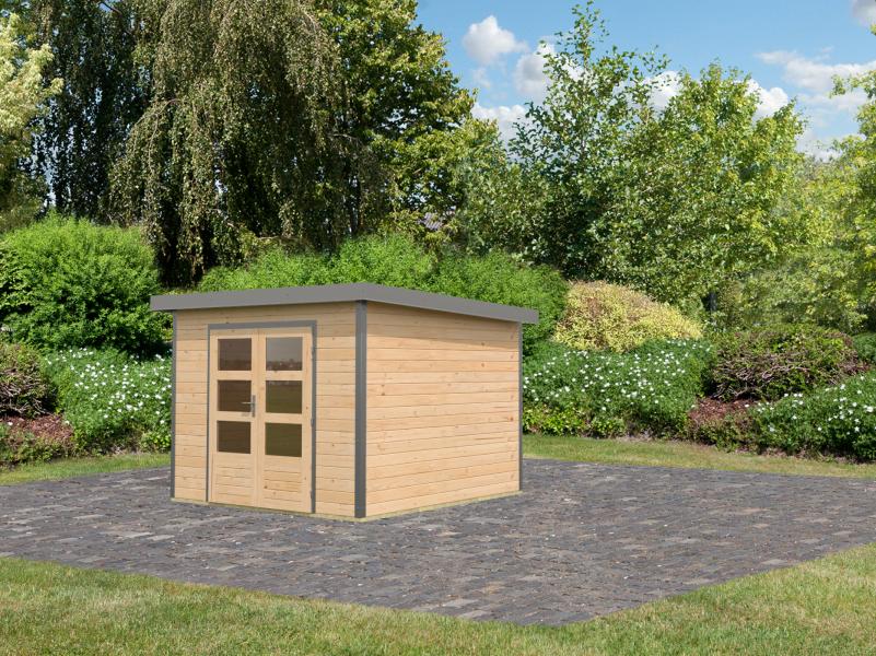 Karibu Hybrid Gartenhaus Pluto 6 A, naturbelassen/graualuminium, 28 mm