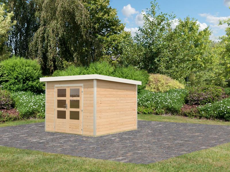 Karibu Hybrid Gartenhaus Pluto 6 A, naturbelassen/weiß, 28 mm