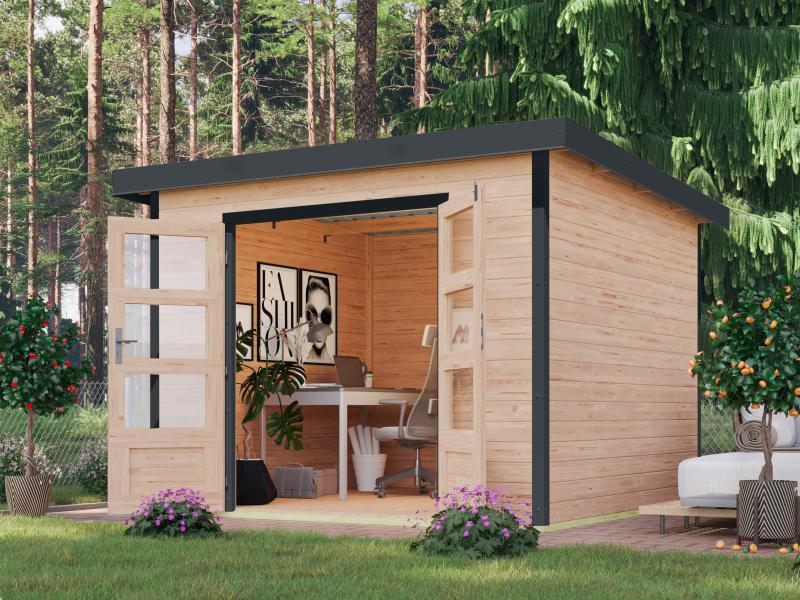 Karibu Hybrid Gartenhaus Pluto 6 A, naturbelassen/anthrazit, 28 mm