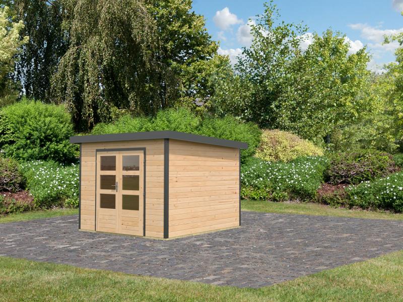 Karibu Hybrid Gartenhaus Pluto 6 A, naturbelassen/anthrazit, 28 mm