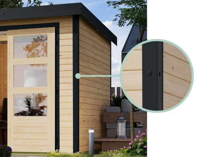 Karibu Hybrid Gartenhaus Pluto 6 A, naturbelassen/anthrazit inkl. 3 m Anbaudach