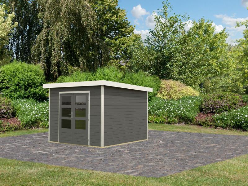 Karibu Hybrid Gartenhaus Pluto 6 B, terragrau/weiß, 28 mm