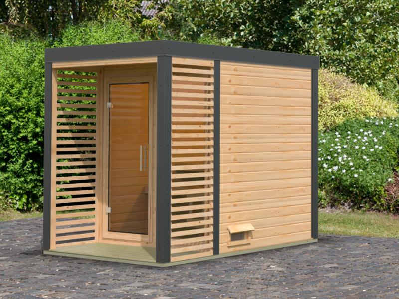 Karibu Hybrid Saunahaus Ares 1, naturbelassen/anthrazit -ohne Ofen-